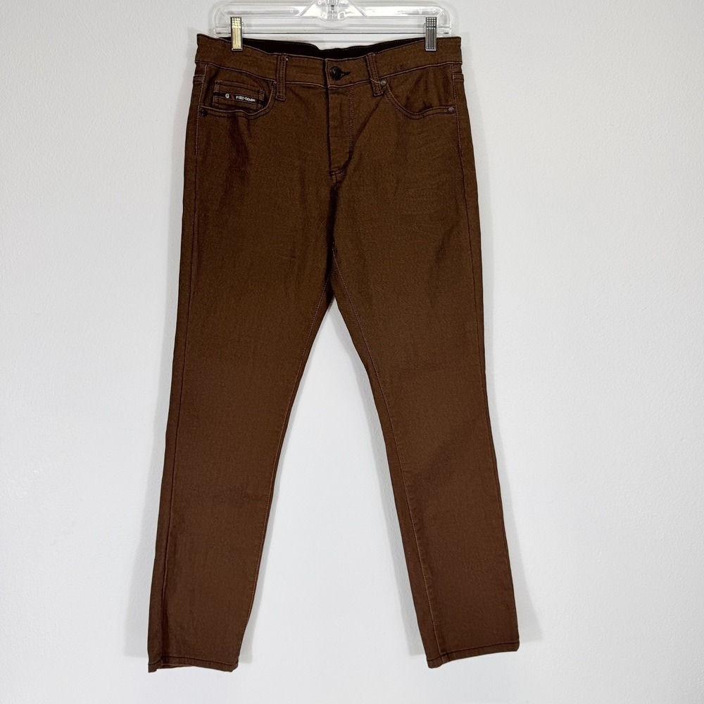 Fried Denim Mens Brown Slim Fit Jeans Brown Denim 32X30 YJ2466 Moto Pockets